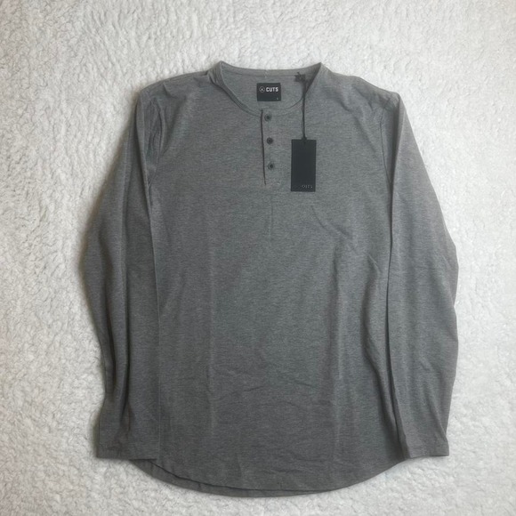 NWT cuts men's grey Henley curve long sleeve shirt - Picture 1 of 6